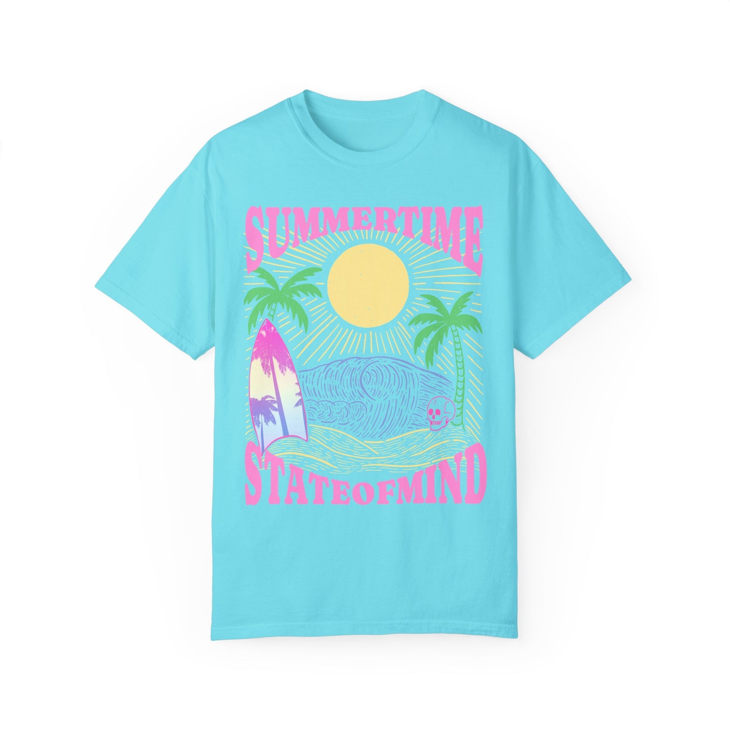 Summertime State of mind summer beach surfer palm tree hot sweet tees comfort colors lagoon blue