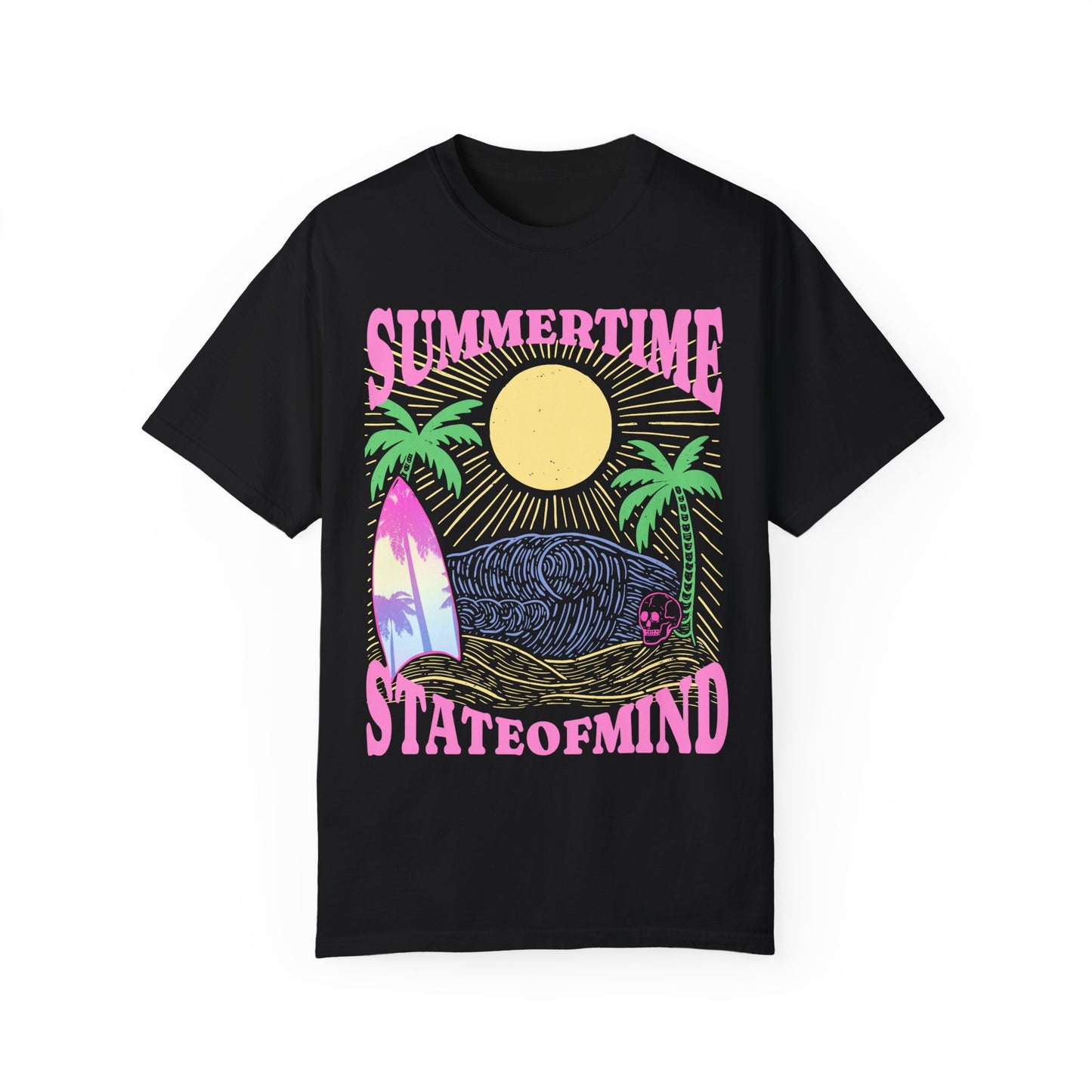 Summertime State of mind summer beach surfer palm tree hot sweet tees comfort colors Black