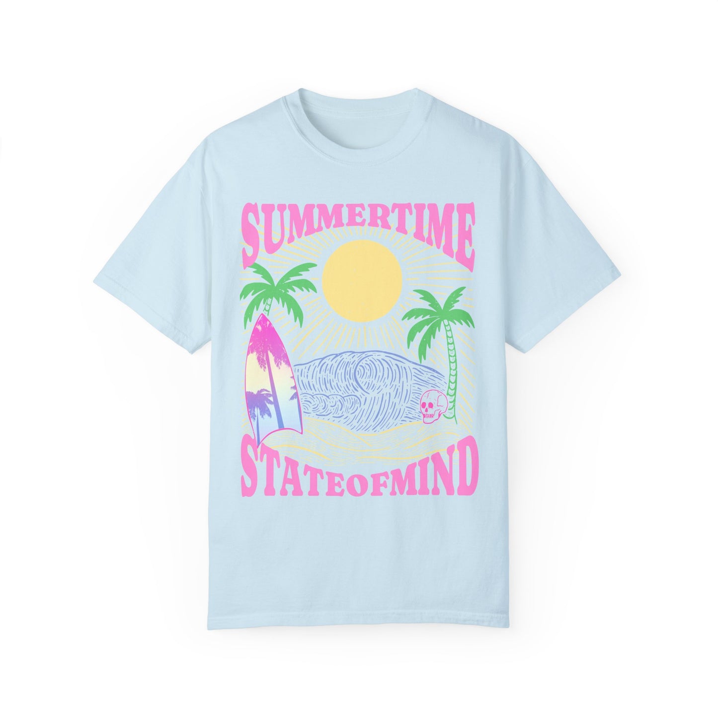 Summertime State of mind summer beach surfer palm tree hot sweet tees comfort colors Chambray