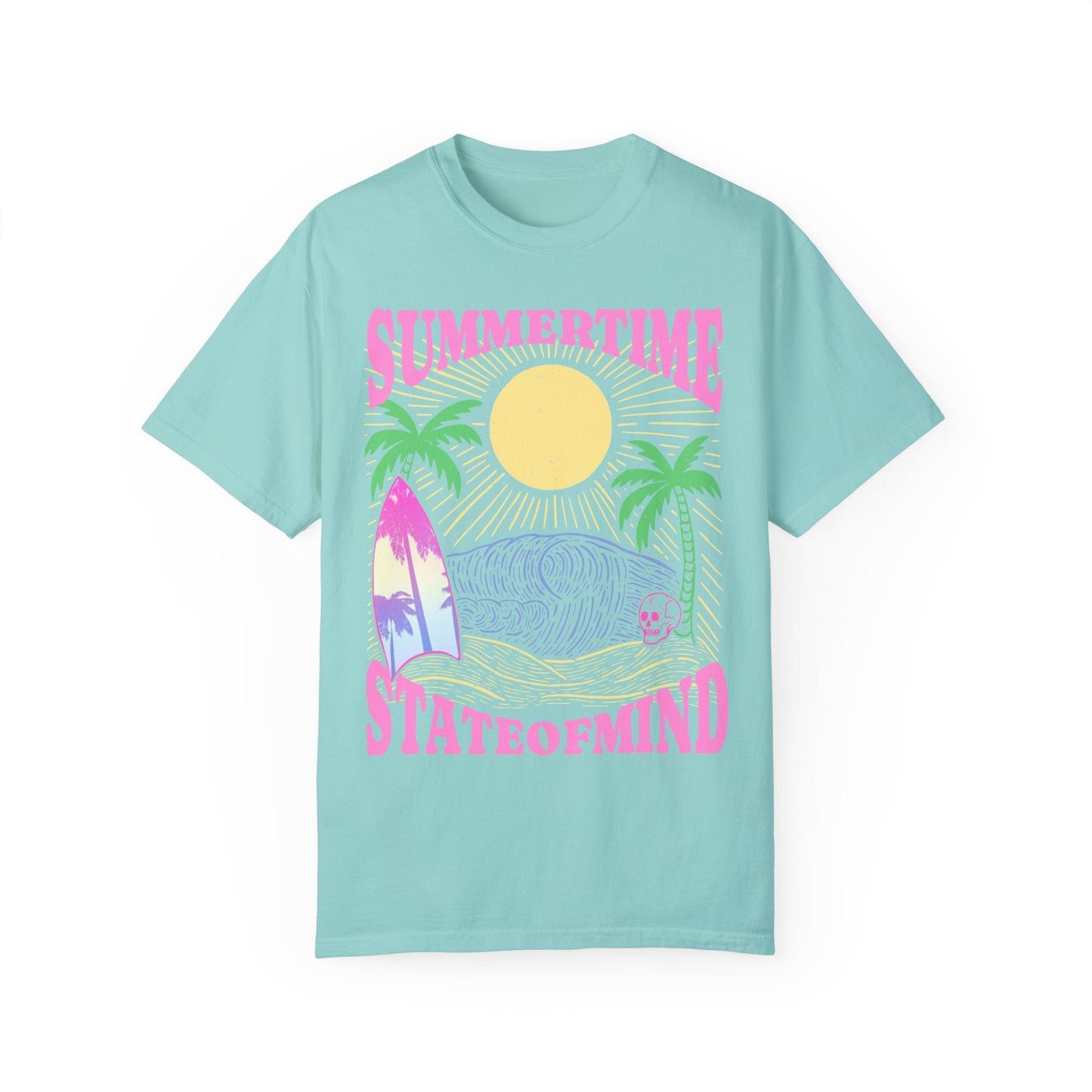 Summertime State of mind summer beach surfer palm tree hot sweet tees comfort colors Chalky mint