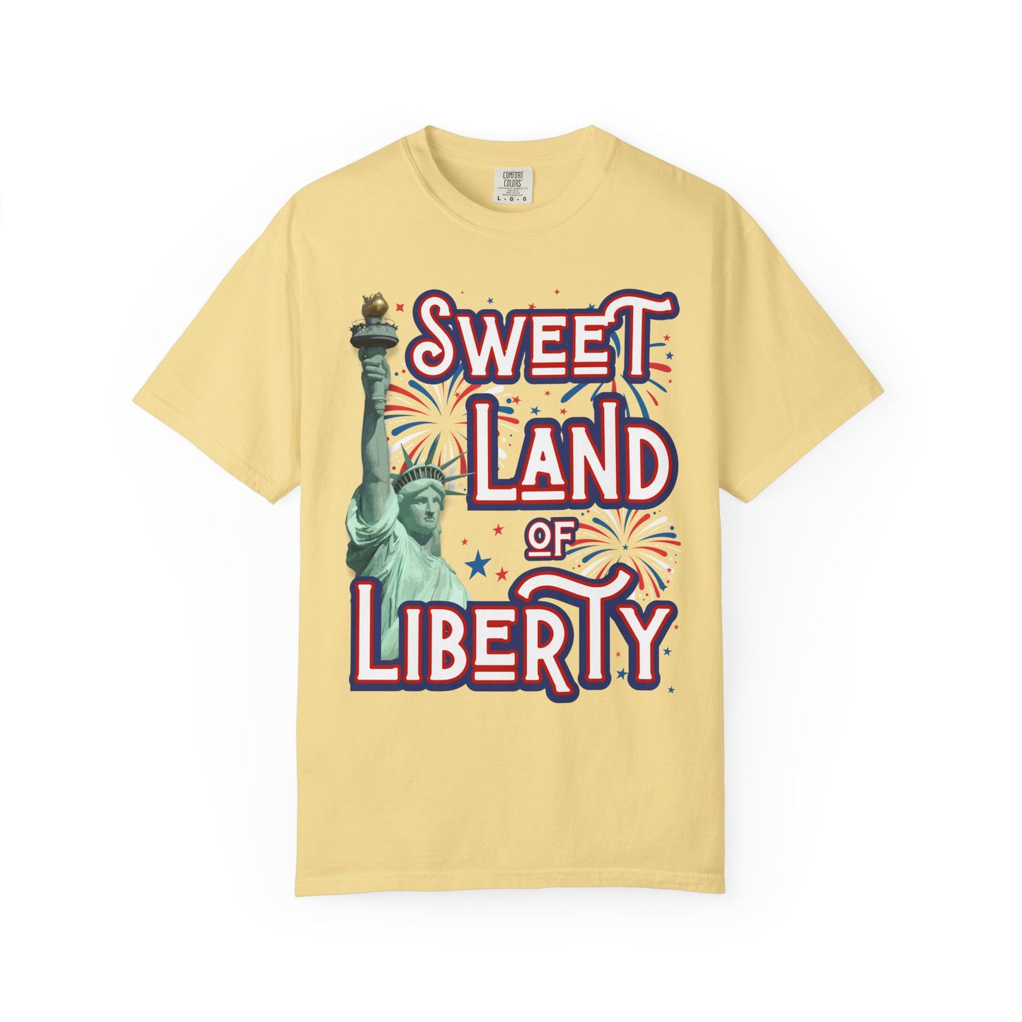 Sweet land of liberty comfort colors Statue of Liberty USA hot sweet tees free shipping patriotic USA america first birthday Father’s Day gift southern values trump 47 comfort colors t shirt tee women tee men tee Butter yellow