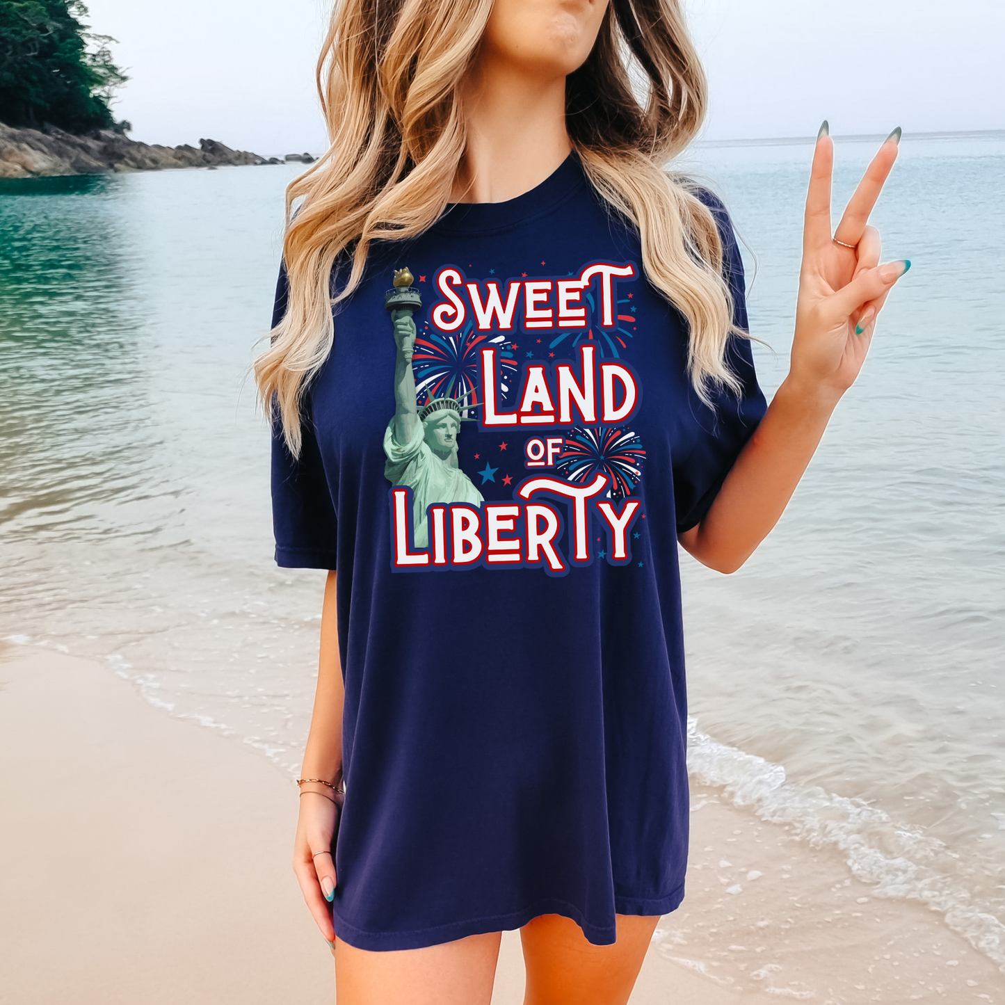 Sweet land of liberty comfort colors Statue of Liberty USA hot sweet tees free shipping patriotic USA america first birthday Father’s Day gift southern values trump 47 comfort colors t shirt tee women tee men tee true navy