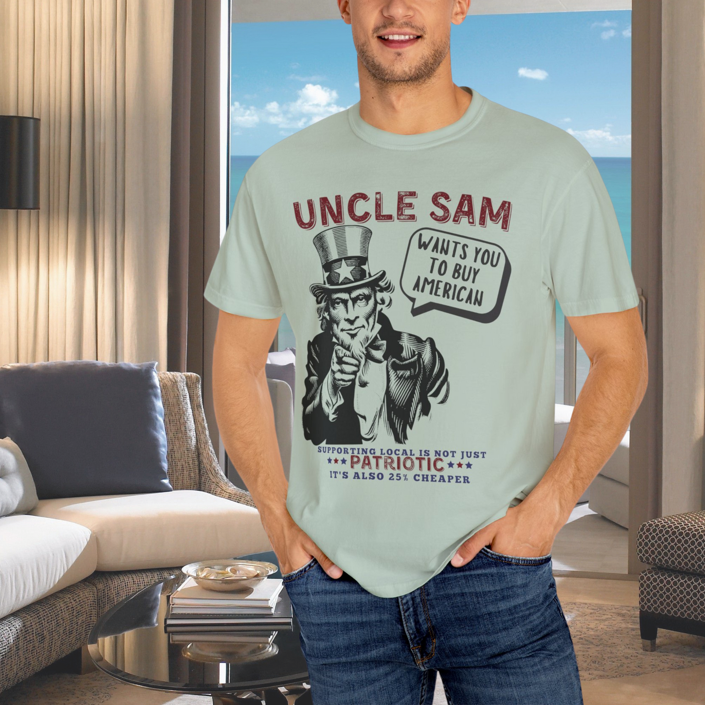 Uncle Sam wants you to buy American hotsweettees unisex comfort colors t shirt patriotic man america birthday gift trump 2025 republican maga hotsweettees gift birthday free shipping U.S.A. Southern charm American pride Bay