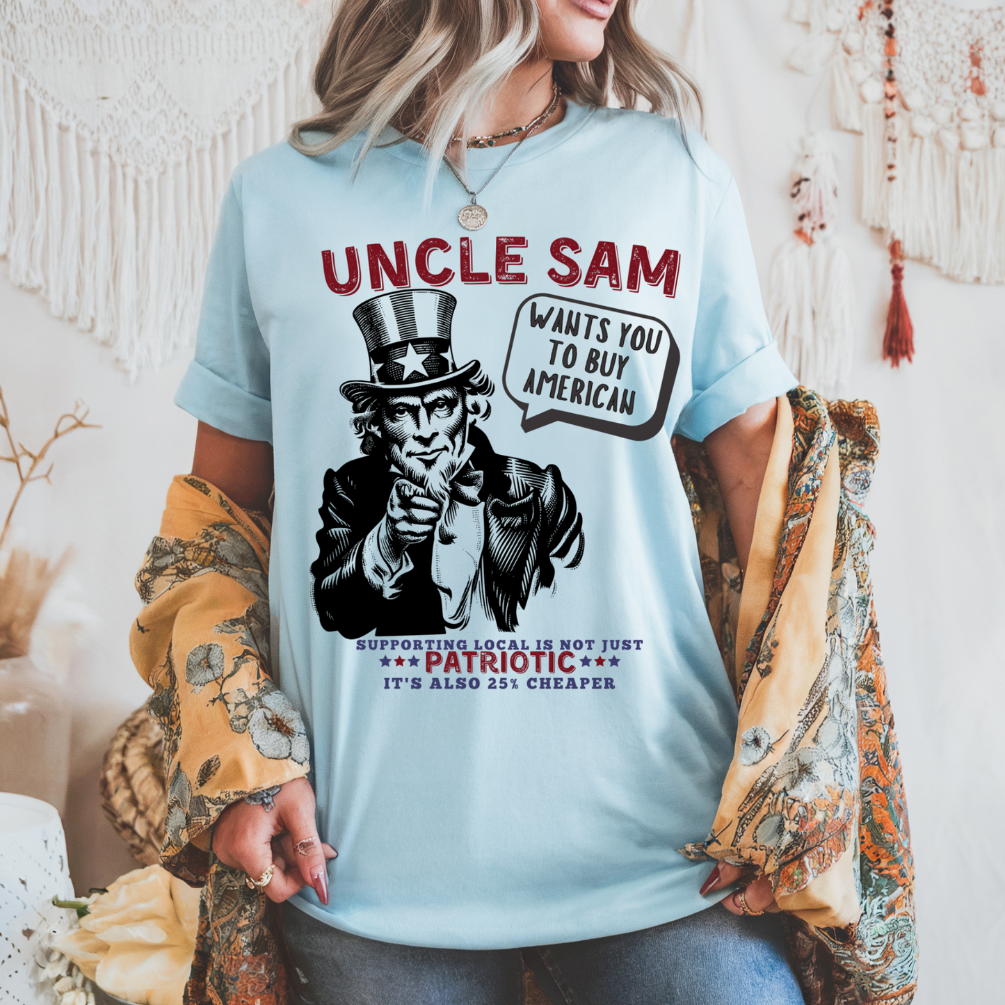 Uncle Sam wants you to buy American hotsweettees unisex comfort colors t shirt patriotic man america birthday gift trump 2025 republican maga hotsweettees gift birthday free shipping U.S.A. Southern charm American pride Chambray blue