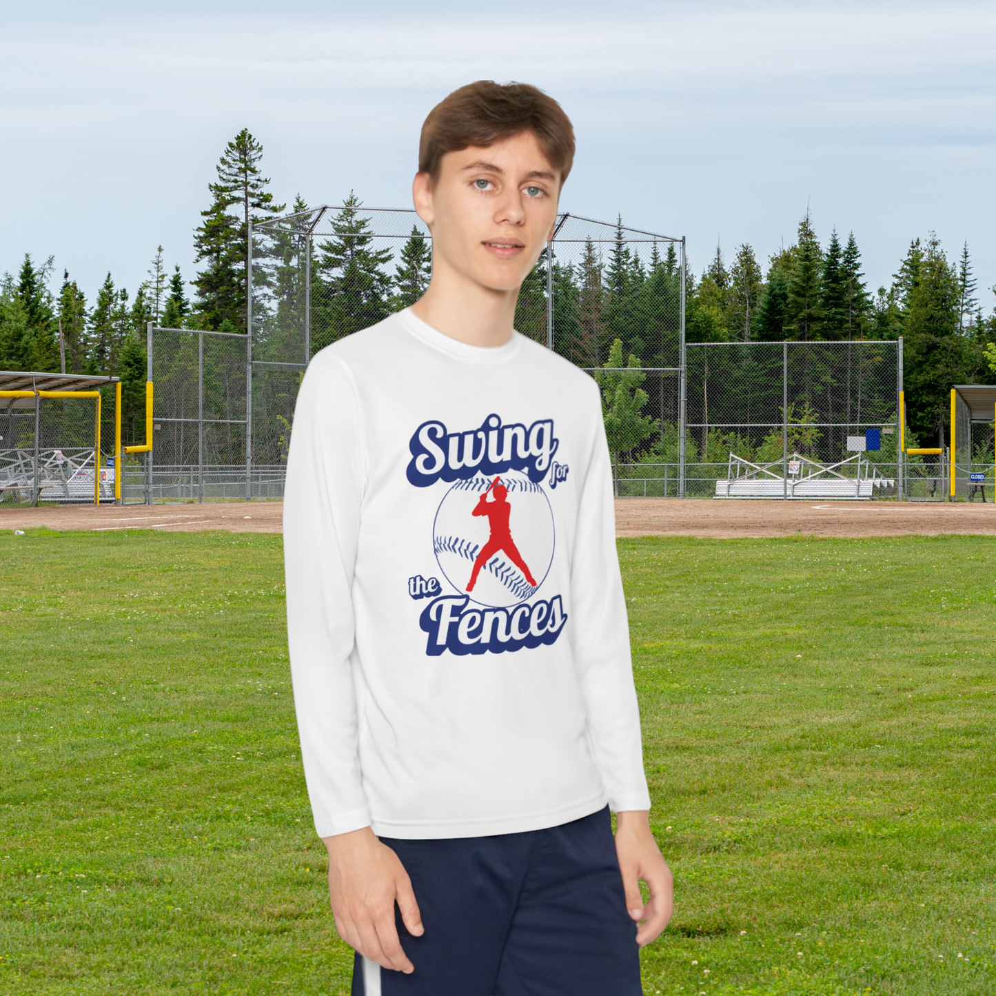 kids long sleeve moisture wicking swing for the fences white unisex sport shirt practice tees baseball themed gift hot sweet tees free shipping White