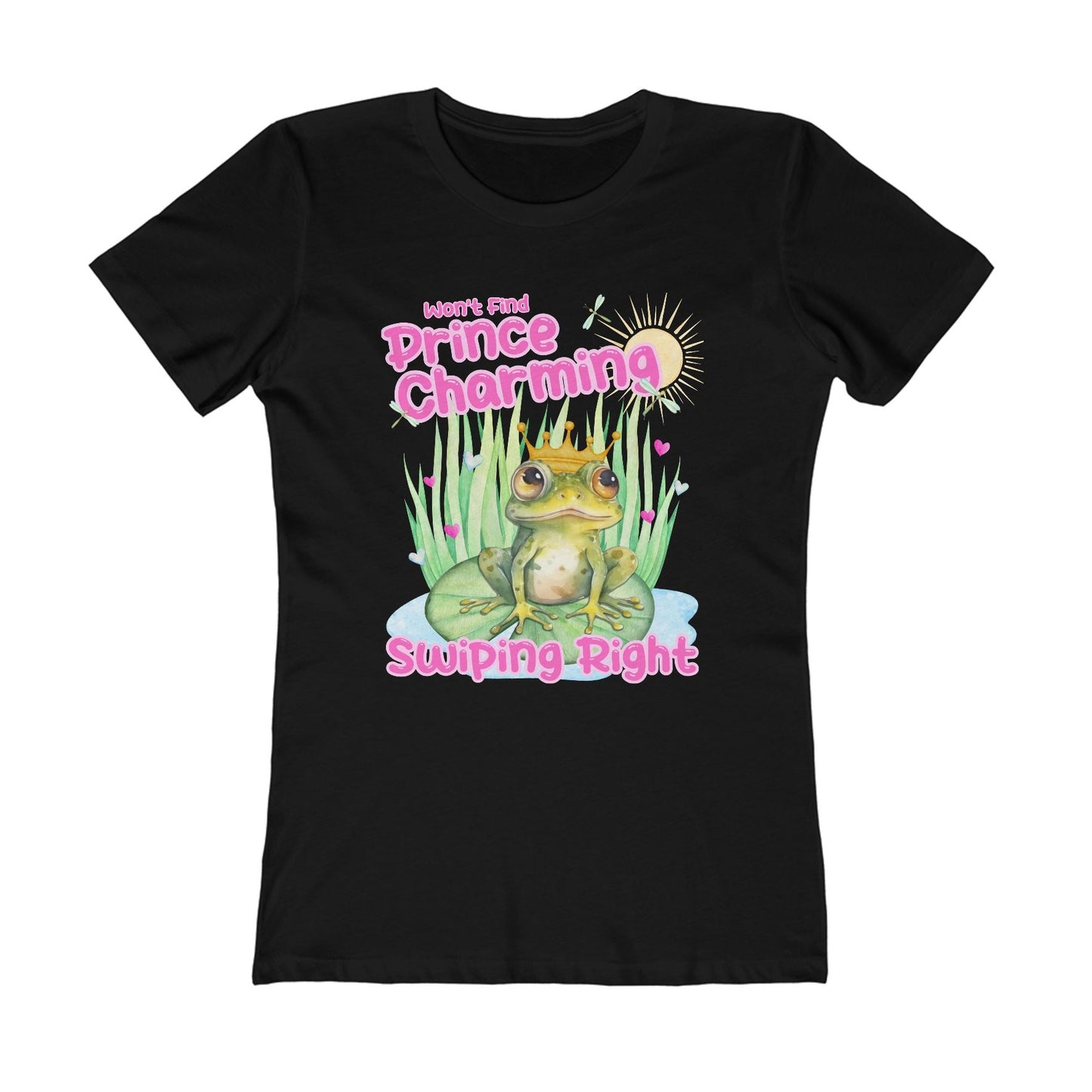 Won’t find Prince Charming swiping right womens t shirt dating apps single ladies birthday gift frog Prince pink hearts hotsweettees next level 3900 women’s tee Black watercooor frog pink hearts love theme dating Prince Charming frog free shipping birthday gift women’s T shirt cotton soft tshirt summer fun graphic T shirt graphic tee happy frog water lily lake creek amphibian