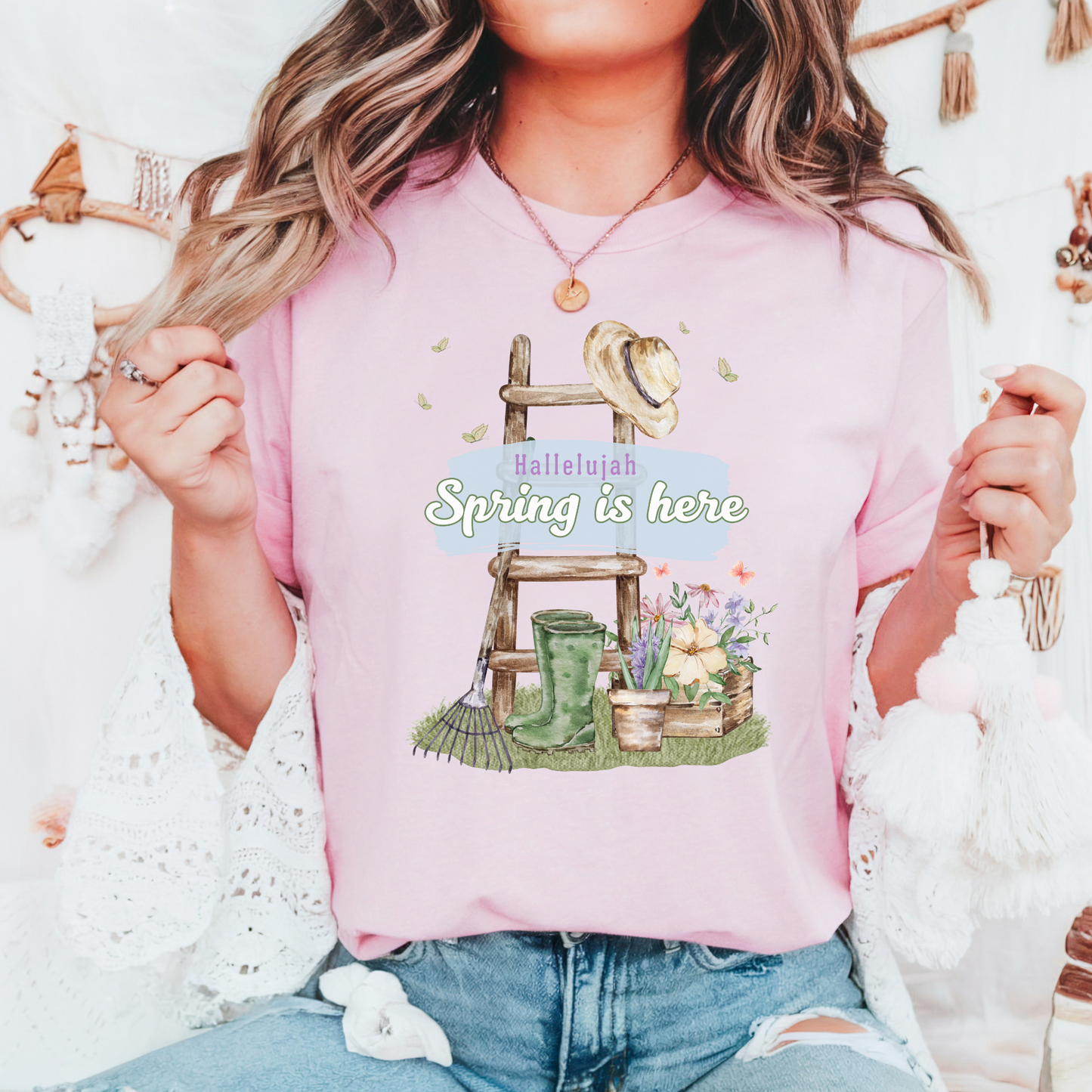 Hallelujah spring is here unisex comfort colors tee hot sweet tees free shipping birthday gift garden lovers women gardeners spring time hello spring pastel spring shirts free shipping birthday gift women’s spring t shirt White