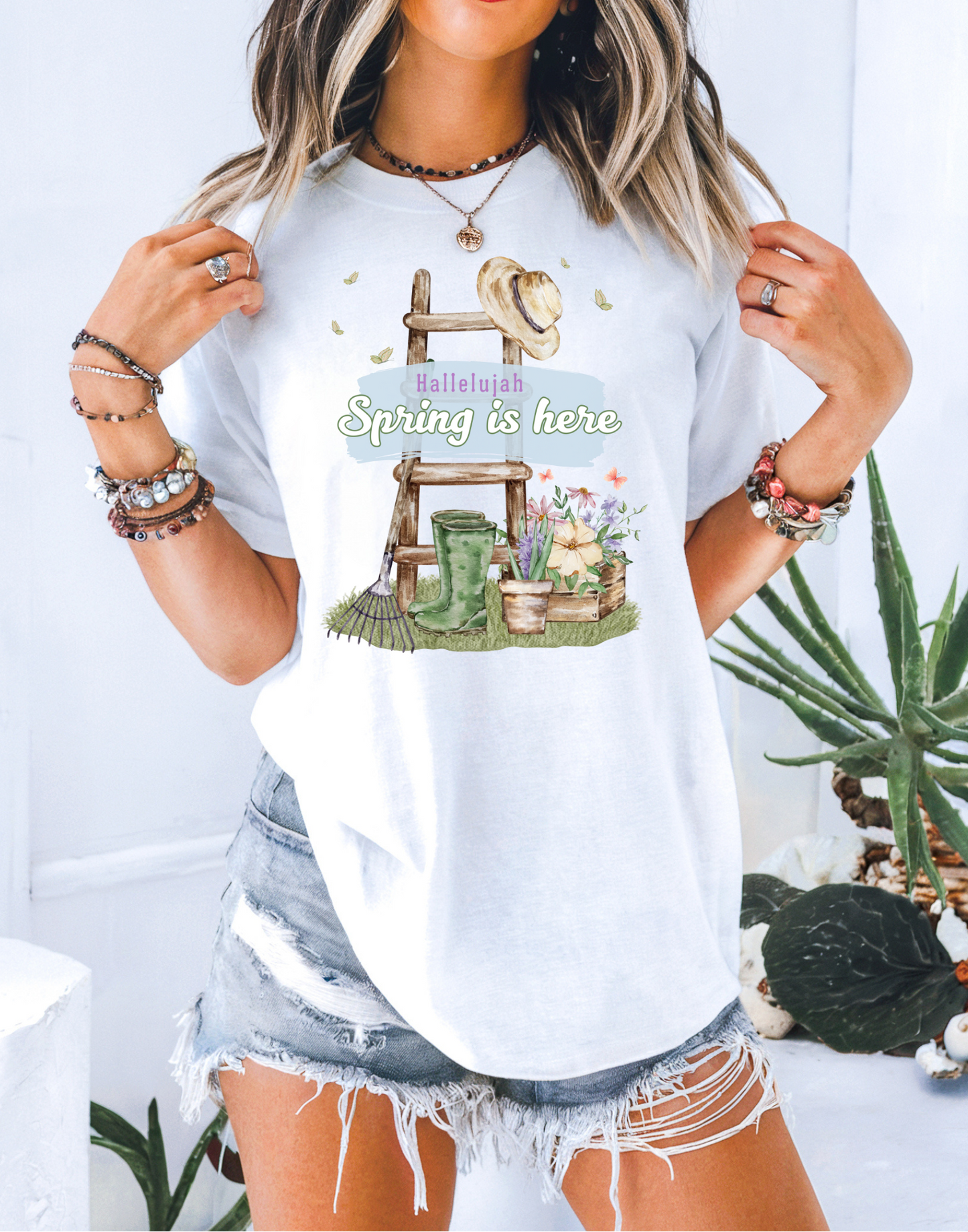 Hallelujah spring is here unisex comfort colors tee hot sweet tees free shipping birthday gift garden lovers women gardeners spring time hello spring pastel spring shirts free shipping birthday gift women’s spring t shirt White