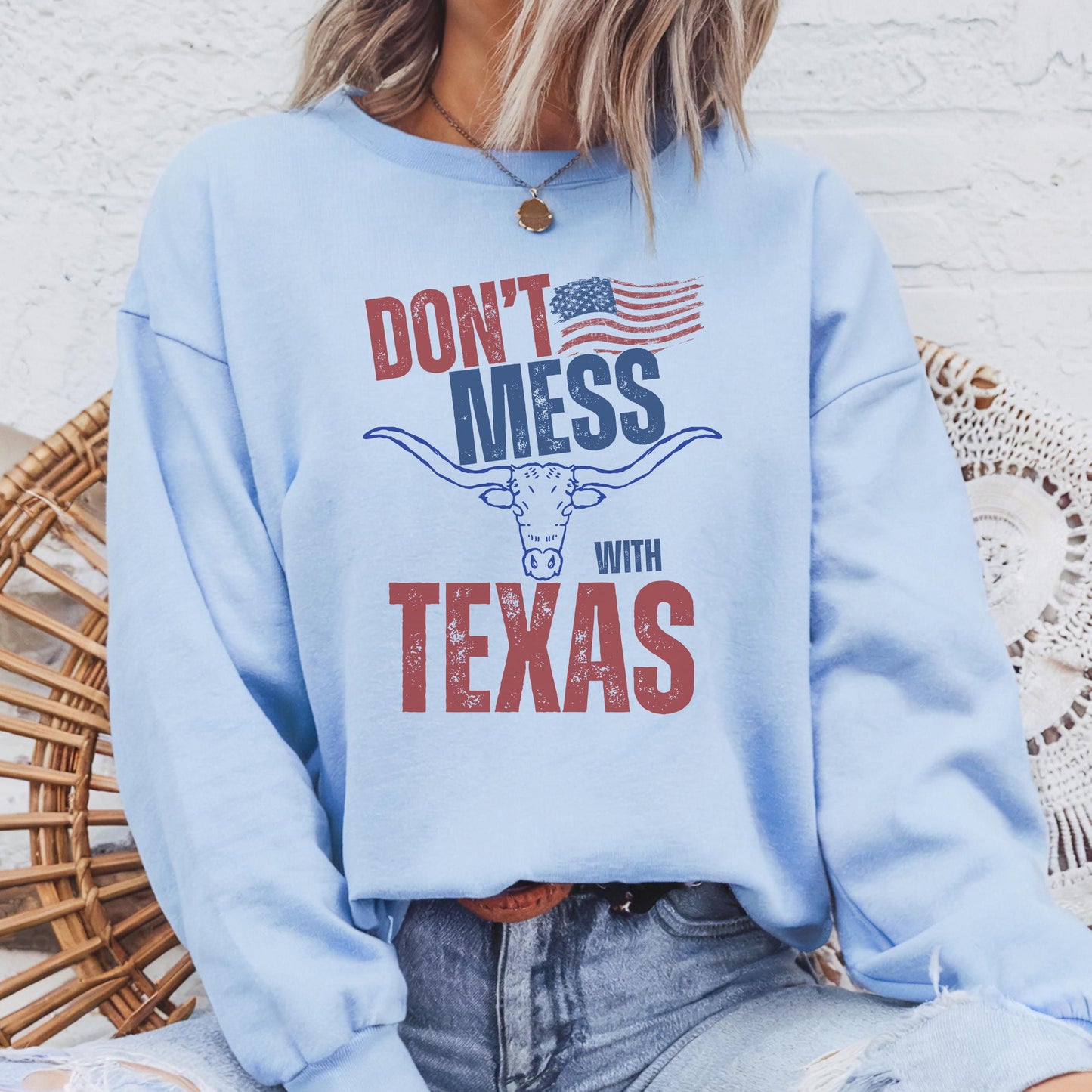 Don’t Mess with Texas Pullover Sweatshirt Long Horn Texas Themed Sweater Texas Lovers Sweater Patriot Themed Sweatshirt State Theme Pullover