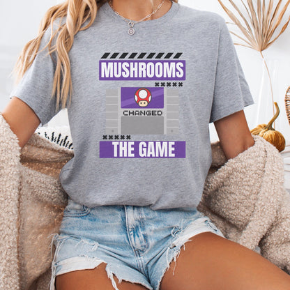 Mushrooms changed the game vintage video games psychedelics Mario Nintendo gamer shirt nostalgic gamer gift hot sweet tees free shipping 90s game lover gift 90s nostalgia gamer 90s bright color shirt Super Nintendo theme vintage video games 90s kids birthday gift gamer gift throwback Nintendo  Grey