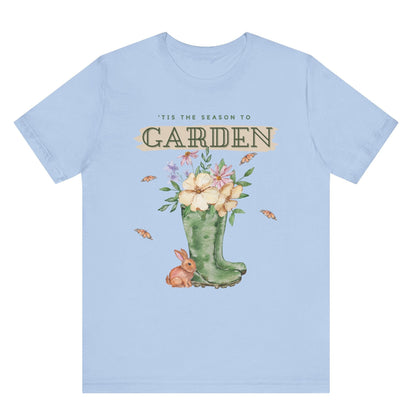 Tis the season to garden hotsweettees spring time gardening gardener gift free shipping unisex soft spring t shirt spring bunny rain boots butterflies watercolor flowers Gift garden spring time pastels Easter bunny