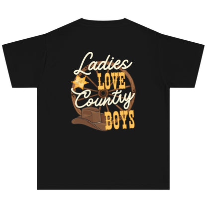 back child’s t shirt Ladies love country boys t shirt unisex hotsweettees country music shirt country boy gift for dad deep country roots cowboy hat sheriff badge wagon wheel back design free shipping birthday gift dad and son matching shirts
