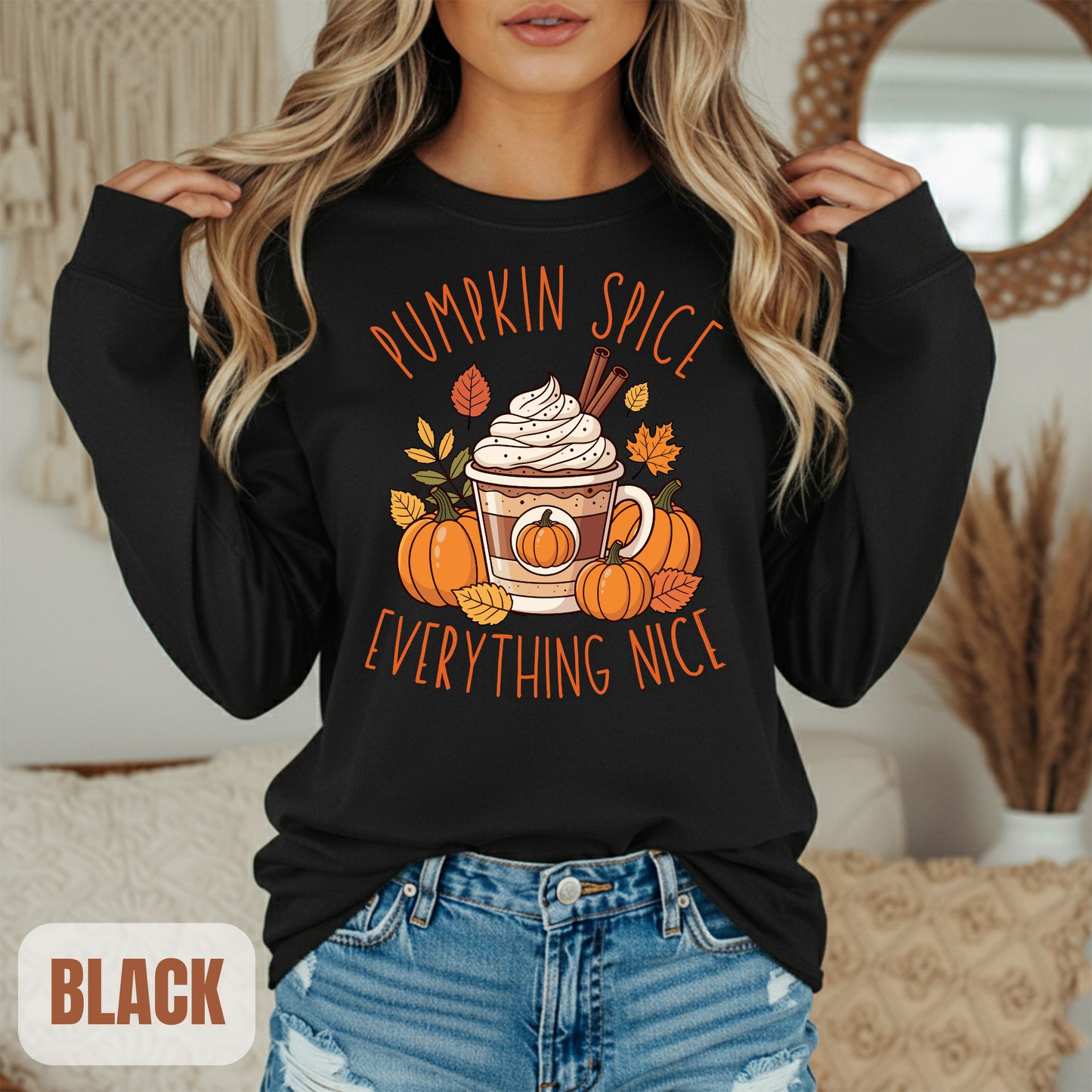 fall long sleeve pumpkin spice coffee autumn hotsweettees free shipping gift birthday women long sleeve fall long sleeve shirt cotton long sleeve comfort colors orange fall leaves pumpkins 