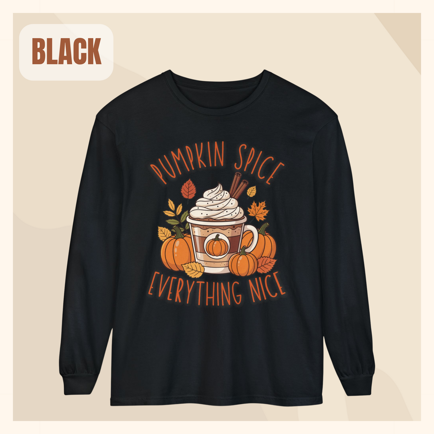 fall long sleeve pumpkin spice coffee autumn hotsweettees free shipping gift birthday women long sleeve fall long sleeve shirt cotton long sleeve comfort colors orange fall leaves pumpkins 