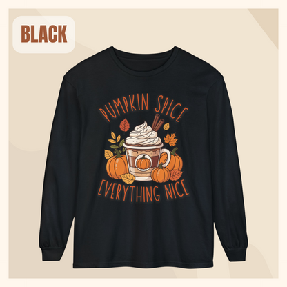 fall long sleeve pumpkin spice coffee autumn hotsweettees free shipping gift birthday women long sleeve fall long sleeve shirt cotton long sleeve comfort colors orange fall leaves pumpkins 