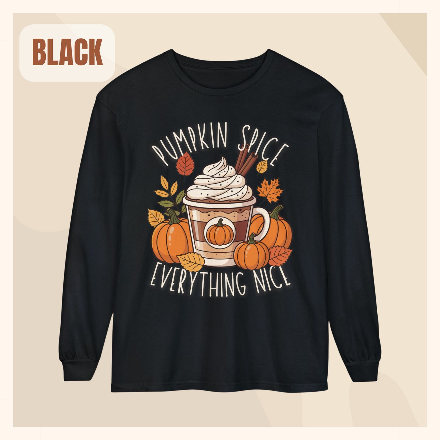 fall long sleeve pumpkin spice coffee autumn hotsweettees free shipping gift birthday women long sleeve fall long sleeve shirt cotton long sleeve comfort colors orange fall leaves pumpkins 