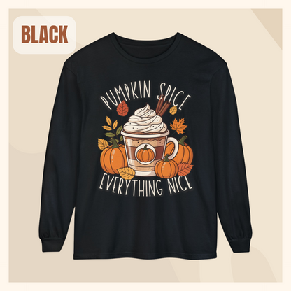 fall long sleeve pumpkin spice coffee autumn hotsweettees free shipping gift birthday women long sleeve fall long sleeve shirt cotton long sleeve comfort colors orange fall leaves pumpkins 