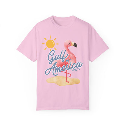 Gulf of america 2025 summer beach patriotic unisex comfort colors hot sweet tees free shipping america flamingo beach sun Florida Texas comfort colors america trump 2025 gulf America tee American made comfort colors maga Blossom