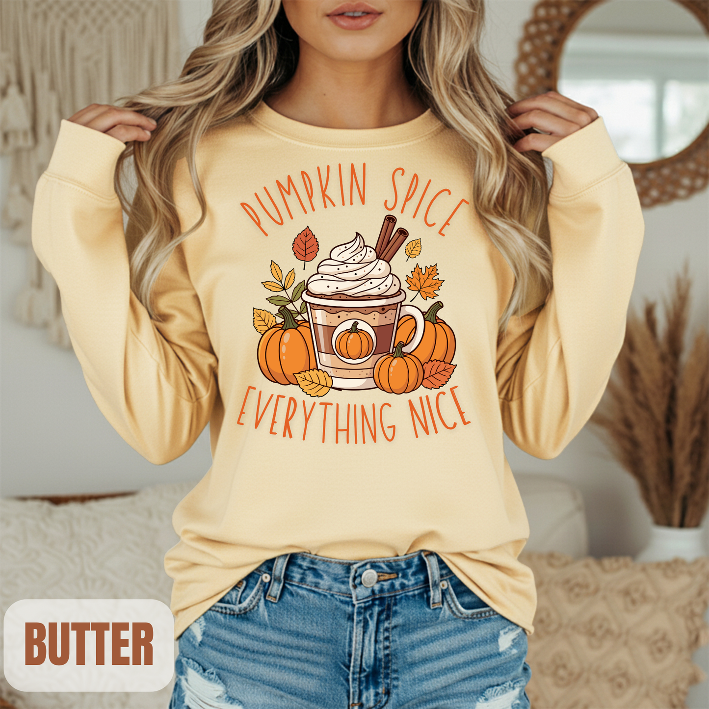 fall long sleeve pumpkin spice coffee autumn hotsweettees free shipping gift birthday women long sleeve fall long sleeve shirt cotton long sleeve comfort colors orange fall leaves pumpkins 