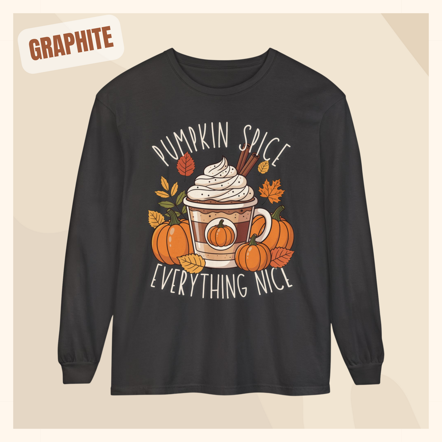 fall long sleeve pumpkin spice coffee autumn hotsweettees free shipping gift birthday women long sleeve fall long sleeve shirt cotton long sleeve comfort colors orange fall leaves pumpkins 