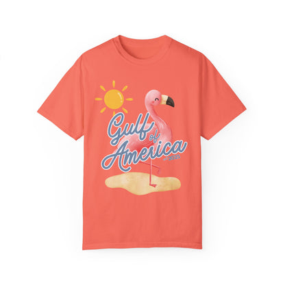 Gulf of america 2025 summer beach patriotic unisex comfort colors hot sweet tees free shipping america flamingo beach sun Florida Texas comfort colors america trump 2025 gulf America tee American made comfort colors maga Bright salmon