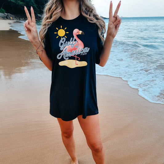 Gulf of america 2025 summer beach patriotic unisex comfort colors hot sweet tees free shipping america flamingo beach sun Florida Texas comfort colors america trump 2025 gulf America tee American made comfort colors maga 