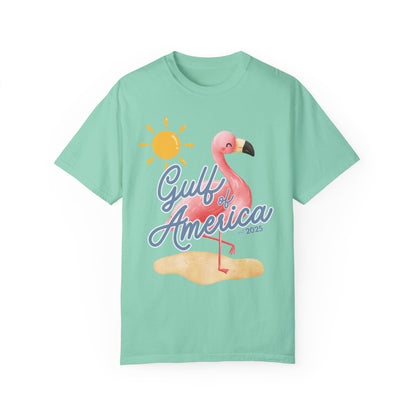 Gulf of america 2025 summer beach patriotic unisex comfort colors hot sweet tees free shipping america flamingo beach sun Florida Texas comfort colors america trump 2025 gulf America tee American made comfort colors maga Island reef