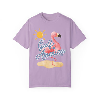 Gulf of america 2025 summer beach patriotic unisex comfort colors hot sweet tees free shipping america flamingo beach sun Florida Texas comfort colors america trump 2025 gulf America tee American made comfort colors maga orchid
