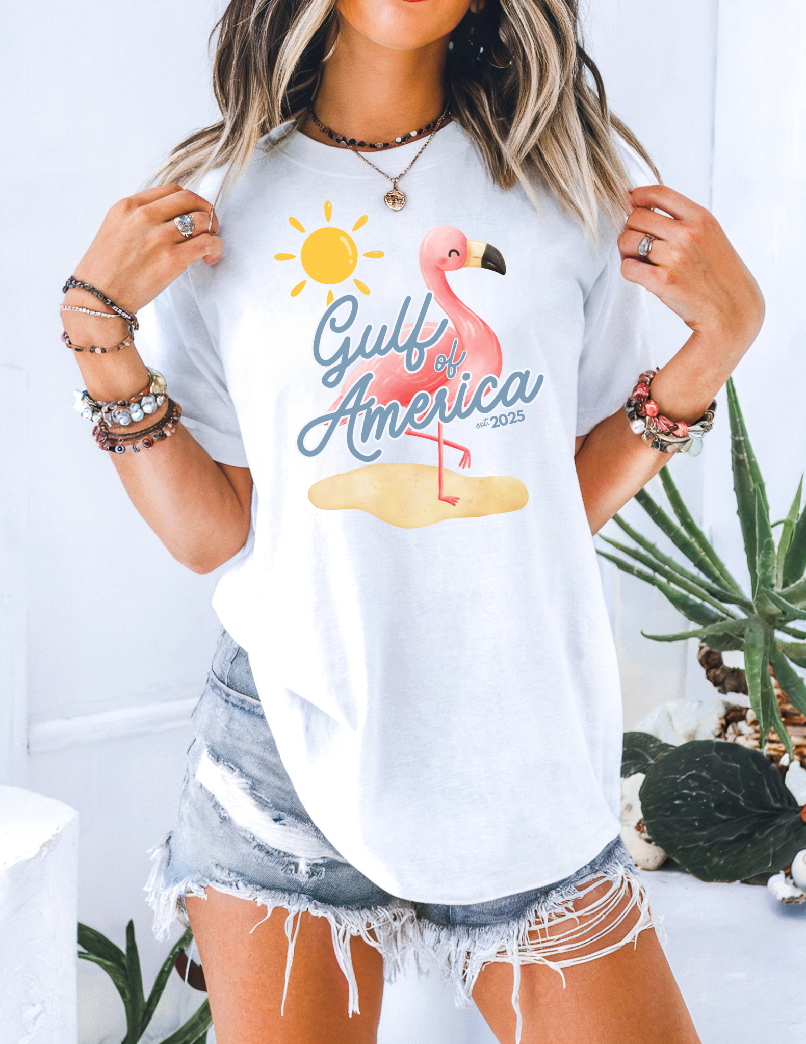Gulf of america 2025 summer beach patriotic unisex comfort colors hot sweet tees free shipping america flamingo beach sun Florida Texas comfort colors