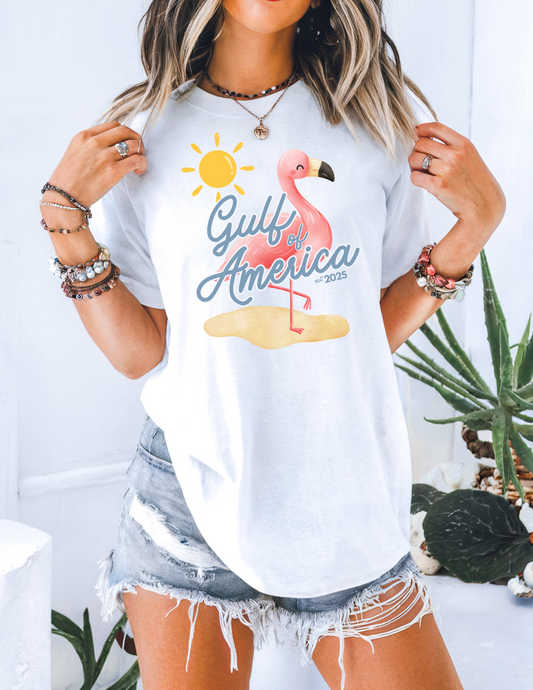 Gulf of america 2025 summer beach patriotic unisex comfort colors hot sweet tees free shipping america flamingo beach sun Florida Texas comfort colors