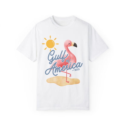 Gulf of america 2025 summer beach patriotic unisex comfort colors hot sweet tees free shipping america flamingo beach sun Florida Texas comfort colors america trump 2025 gulf America tee American made comfort colors maga  White