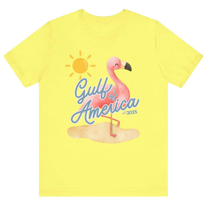 Gulf of America Unisex T Shirt Patriotic Themed USA Summer Pink Flamingo Beach Trump 2025 hotsweettees spring break shirt women’s birthday gift cute flamingo pink free shipping gift trump lover gift hot sweet tees t shirt Cotton tee 