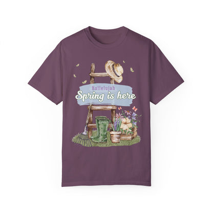 Hallelujah spring is here unisex comfort colors tee hot sweet tees free shipping birthday gift garden lovers women gardeners spring time hello spring pastel spring shirts free shipping birthday gift women’s spring t shirt berry purple