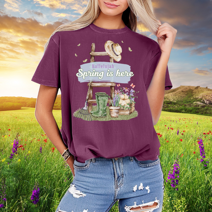 Hallelujah spring is here unisex comfort colors tee hot sweet tees free shipping birthday gift garden lovers women gardeners spring time hello spring pastel spring shirts free shipping birthday gift women’s spring t shirt Berry purple