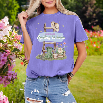 Hallelujah spring is here unisex comfort colors tee hot sweet tees free shipping birthday gift garden lovers women gardeners spring time hello spring pastel spring shirts free shipping birthday gift women’s spring t shirt Violet