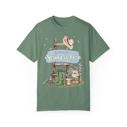 Hallelujah spring is here unisex comfort colors tee hot sweet tees free shipping birthday gift garden lovers women gardeners spring time hello spring pastel spring shirts free shipping birthday gift women’s spring t shirt light green