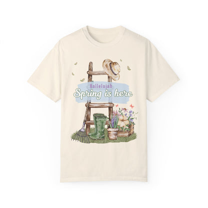 Hallelujah spring is here unisex comfort colors tee hot sweet tees free shipping birthday gift garden lovers women gardeners spring time hello spring pastel spring shirts free shipping birthday gift women’s spring t shirt Ivory