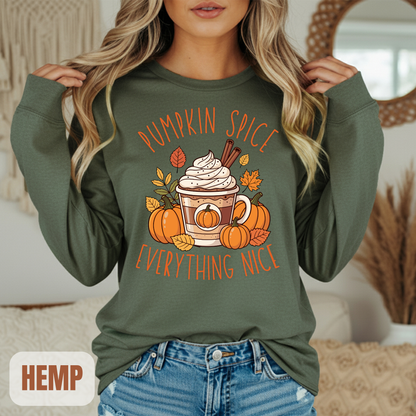 fall long sleeve pumpkin spice coffee autumn hotsweettees free shipping gift birthday women long sleeve fall long sleeve shirt cotton long sleeve comfort colors orange fall leaves pumpkins 