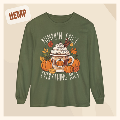 fall long sleeve pumpkin spice coffee autumn hotsweettees free shipping gift birthday women long sleeve fall long sleeve shirt cotton long sleeve comfort colors orange fall leaves pumpkins 