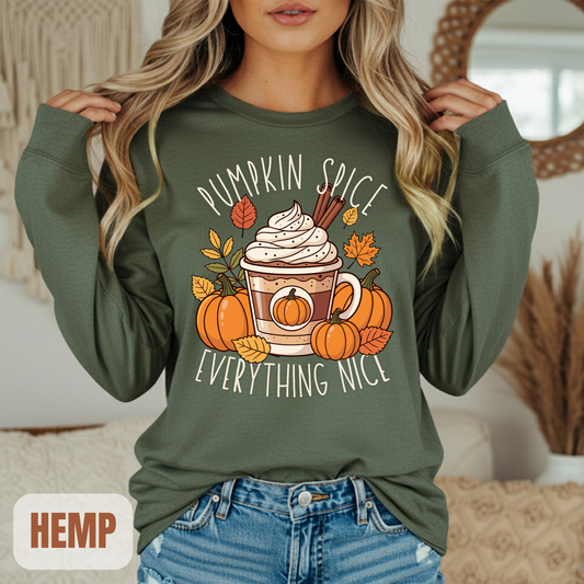Green fall long sleeve pumpkin spice coffee autumn hotsweettees free shipping gift birthday women long sleeve fall long sleeve shirt cotton long sleeve comfort colors
