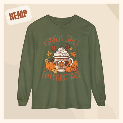 fall long sleeve pumpkin spice coffee autumn hotsweettees free shipping gift birthday women long sleeve fall long sleeve shirt cotton long sleeve comfort colors orange fall leaves pumpkins 