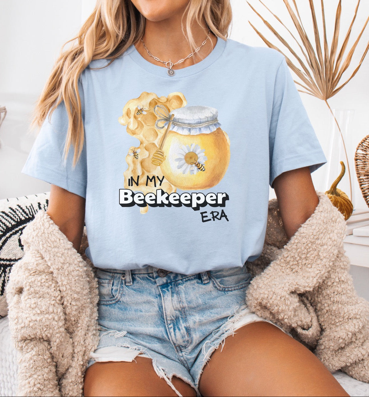 In my beekeeper era unisex t shirt hot sweet tees free shipping Taylor swift eras tour swifties birthday gift bee lovers honey bees spring time gifts summer in my era collection birthday gift girlie shirt spring themed birthday gift bee lovers gift women’s bee keeper shirt unisex bee t shirt hot sweet tees unique t shirt spring time themed t shirt honey bee honey Baby blue 