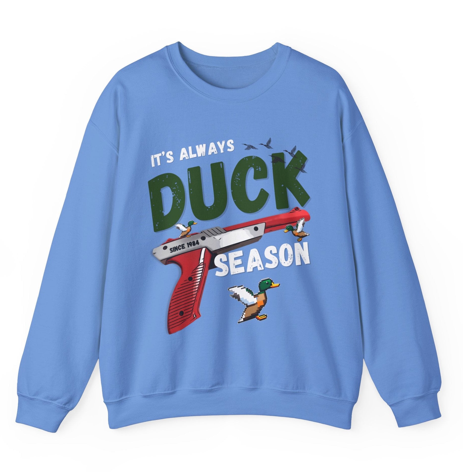 Its always duck season Nintendo game vintage gamer hotsweettees gift video games Mario duck hunt hunter country theme nostalgia womens gift unisex t shirt  t shirt mockup duck hunting orange gun video games Nintendo duck hunt 1980 game free shipping Nintendo sweater men’s gamer sweater men’s Nintendo sweater womens Nintendo themed sweater pull over orange duck hunt Nintendo gun classic orange gun duck hunter Blue sweatshirt hot sweet tees