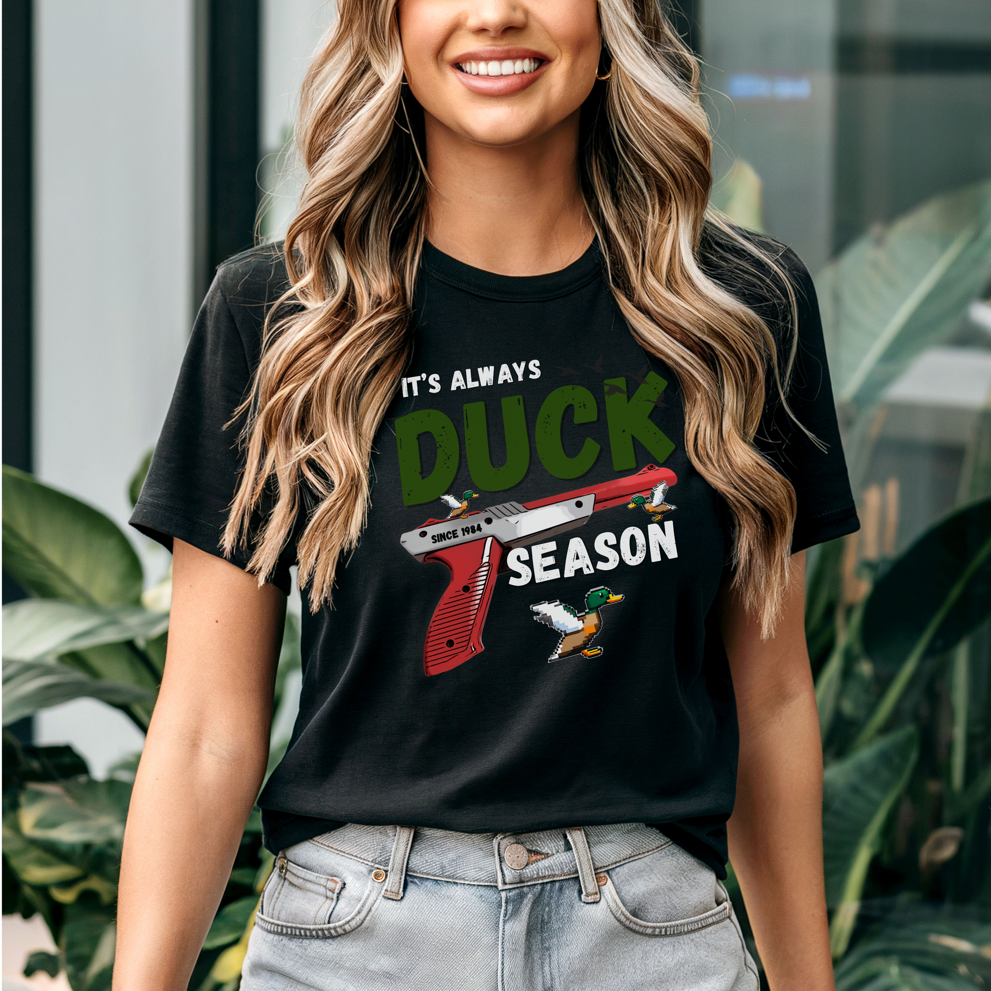 Its always duck season Nintendo game vintage gamer hotsweettees gift video games Mario duck hunt hunter country theme nostalgia womens gift unisex t shirt Black