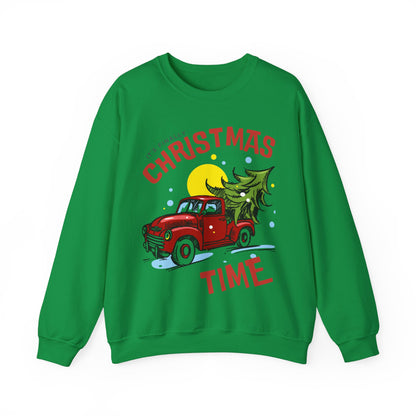 Its finally Christmas time pullover sweater gildan 18000 cotton cozy sweater woman’s Christmas sweater gift for her red truck with Christmas tree hotsweettees free shipping Christmas gift