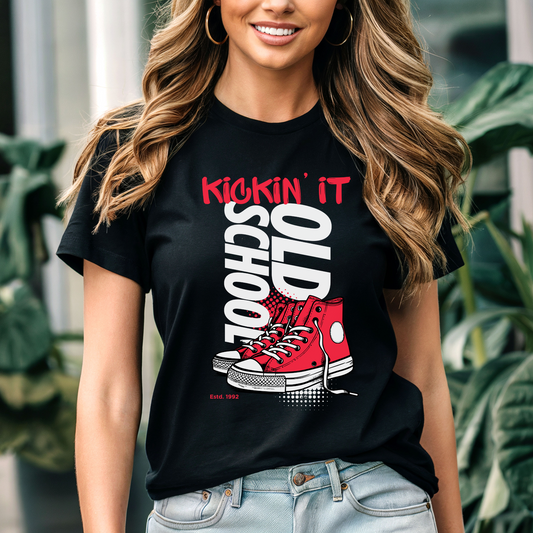 Kickin it old school comfort colors unisex t shirt nostalgia 90s kid converse high top sneakers birthday gift for her free shipping throwback tee cotton t shirt guy shirt birthday gift for him Christmas gift hotsweettees 
