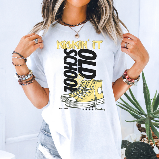 Kickin it old school comfort colors unisex t shirt nostalgia 90s kid converse high top sneakers birthday gift for her free shipping throwback tee cotton t shirt guy shirt birthday gift for him Christmas gift hotsweettees 