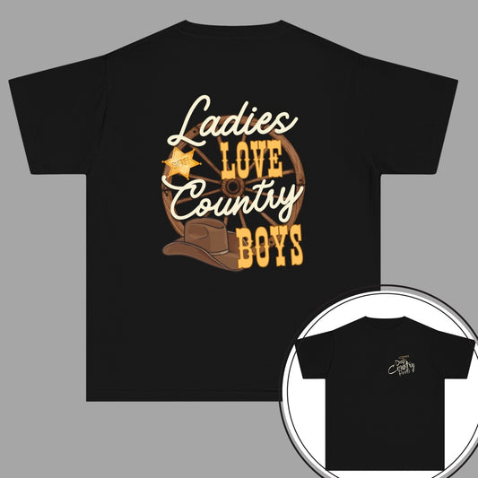 Ladies love country boys t shirt unisex hotsweettees country music shirt country boy gift for dad deep country roots cowboy hat sheriff badge wagon wheel back design free shipping birthday gift dad and son matching shirts black kids