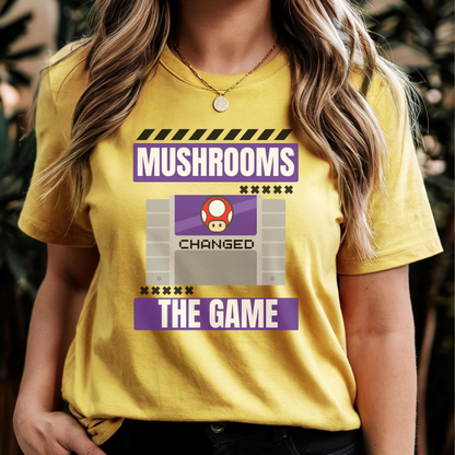 Mushrooms changed the game vintage video games psychedelics Mario Nintendo gamer shirt nostalgic gamer gift hot sweet tees free shipping 90s game lover gift 90s nostalgia gamer 90s bright color shirt Super Nintendo theme vintage video games 90s kids birthday gift gamer gift throwback Nintendo Yellow