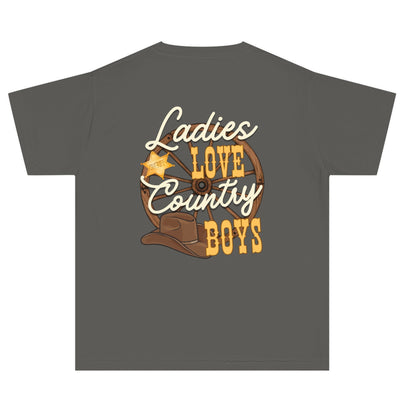 Ladies love country boys t shirt unisex hotsweettees country music shirt country boy gift for dad deep country roots cowboy hat sheriff badge wagon wheel back design free shipping birthday gift dad and son matching shirtspepper kids back